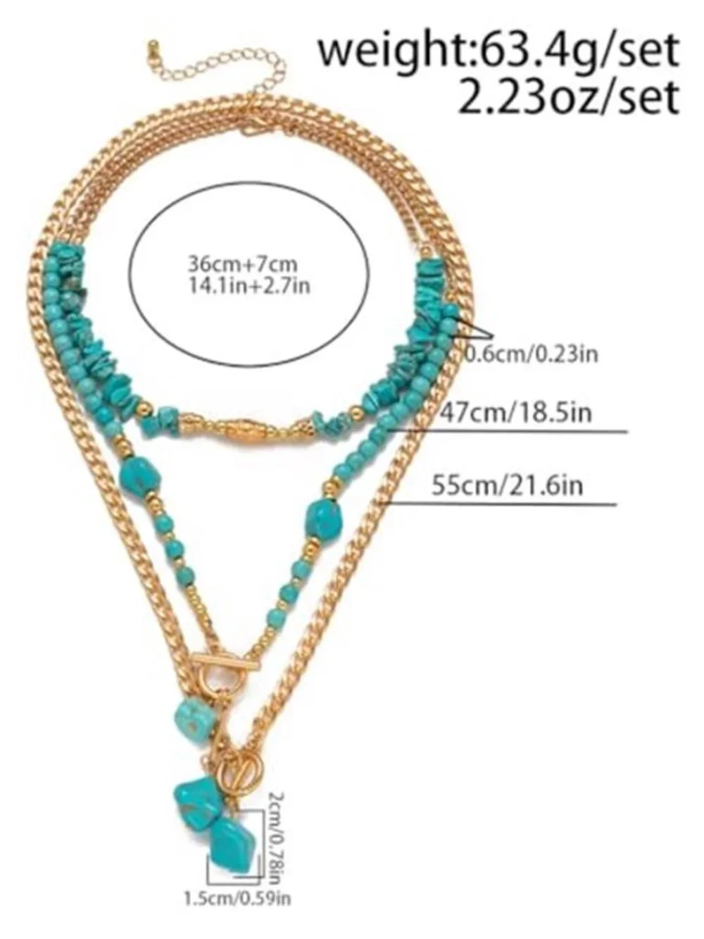Chunky Turquoise Necklace Gold Tone Western Boho Statement Jewelry Women